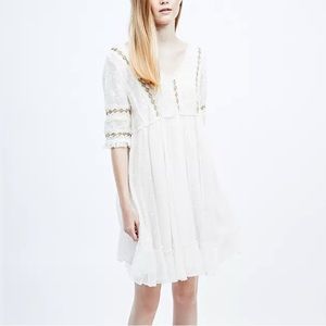Free People Embroidered Ragged Dress in Ivory Sz M